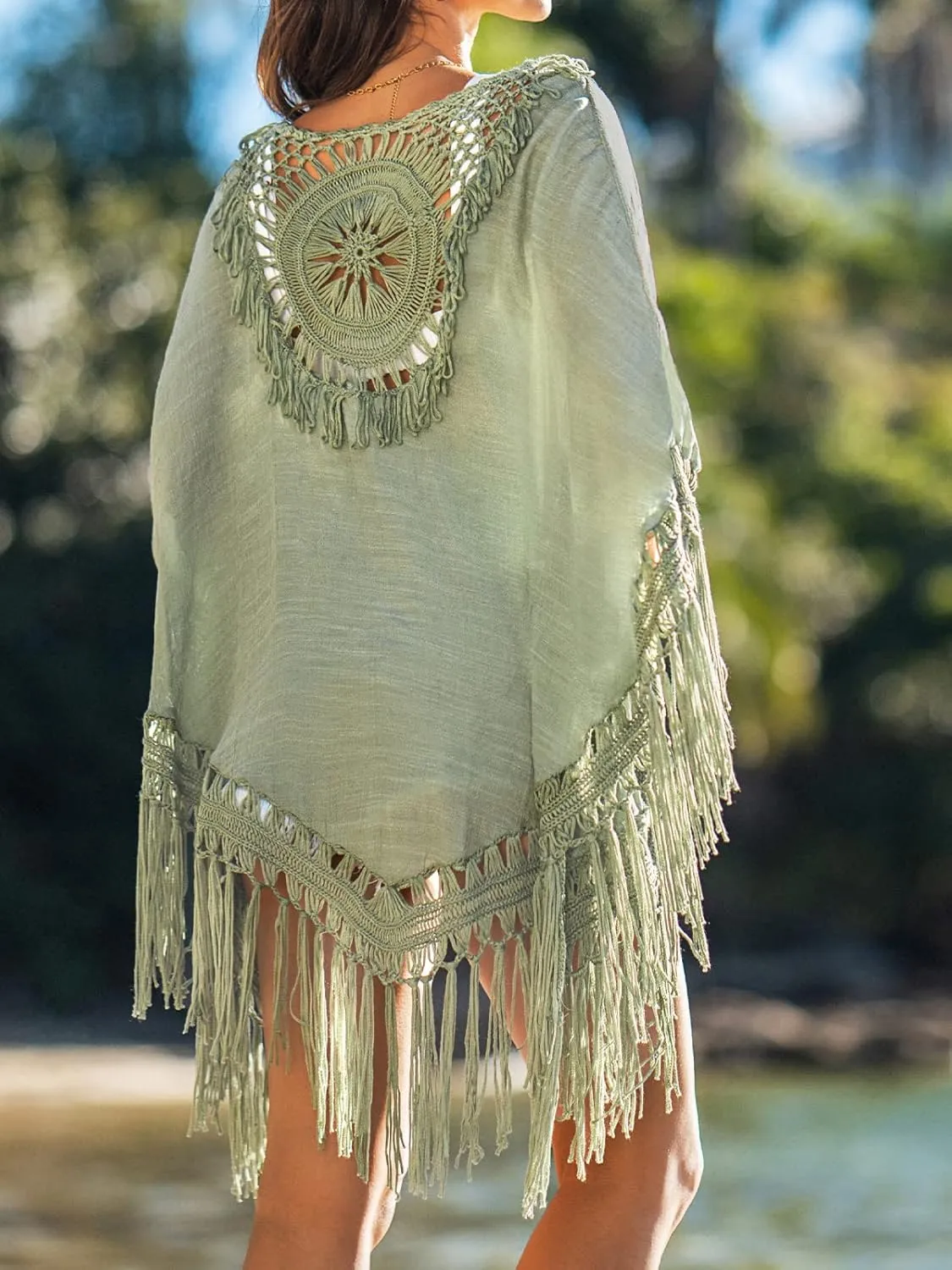 CUPSHE Women's Tassel Long Kimono Cardigans Beach Swimsuit Bikini Cover Up
