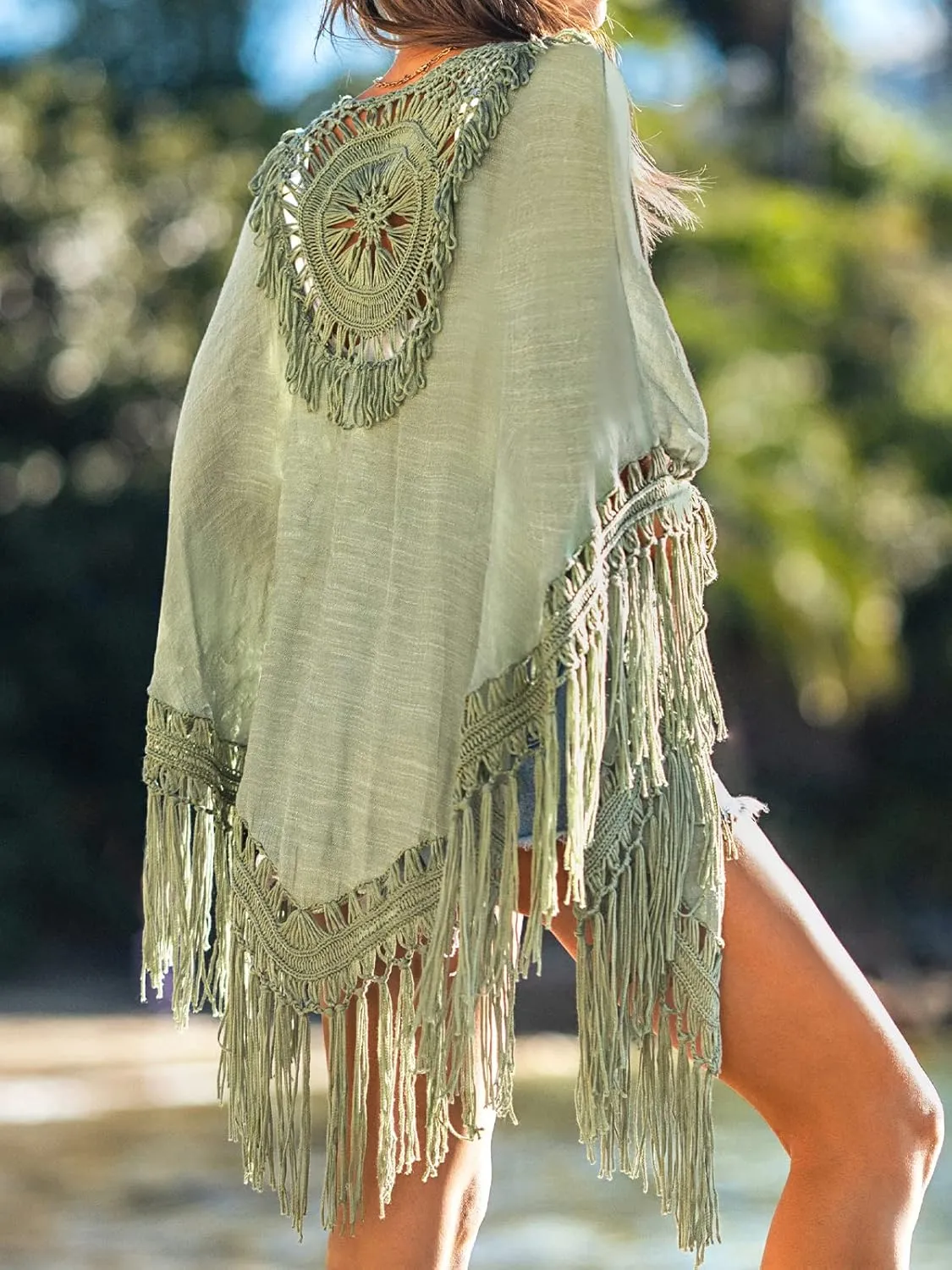 CUPSHE Women's Tassel Long Kimono Cardigans Beach Swimsuit Bikini Cover Up