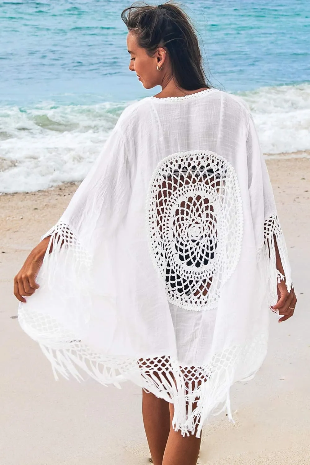 CUPSHE Women's Tassel Long Kimono Cardigans Beach Swimsuit Bikini Cover Up