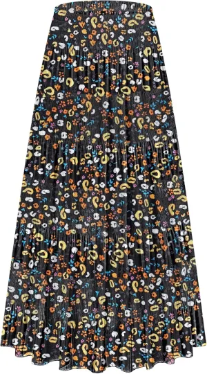 CYiNu Women's Chiffon Elastic High Waist Tiered Pleated Floral Printed A-Line Boho Long Maxi Skirts