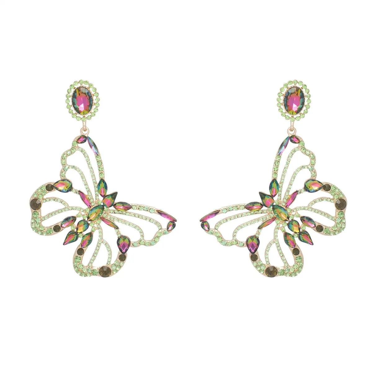 Dangle XL Pink Green Glam Butterfly Post Earrings