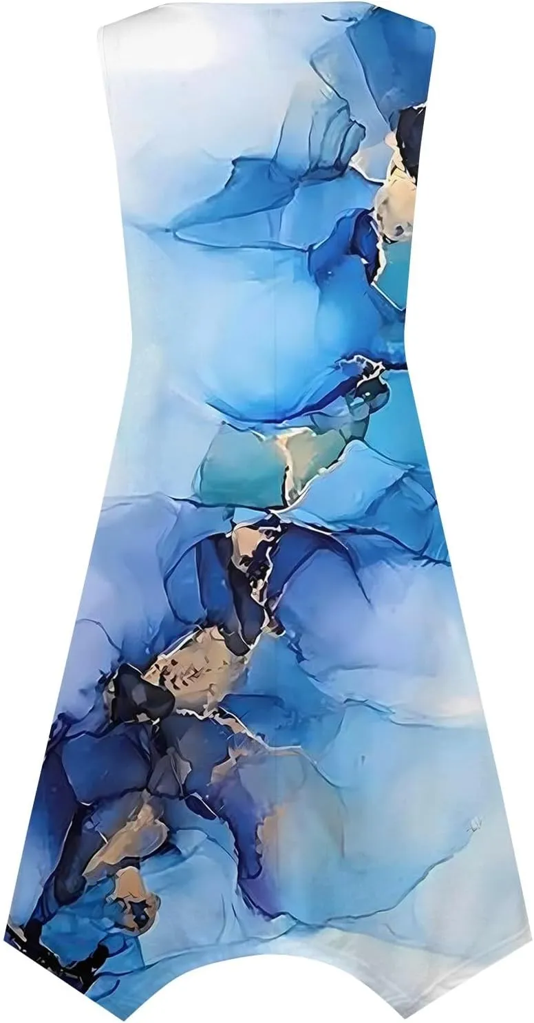 DOPOCQ Womens Summer Dresses Casual Plus Size Sleeveless Crewneck Tank Sundress Hawaiian Trendy Graphic Boho Midi Dresses
