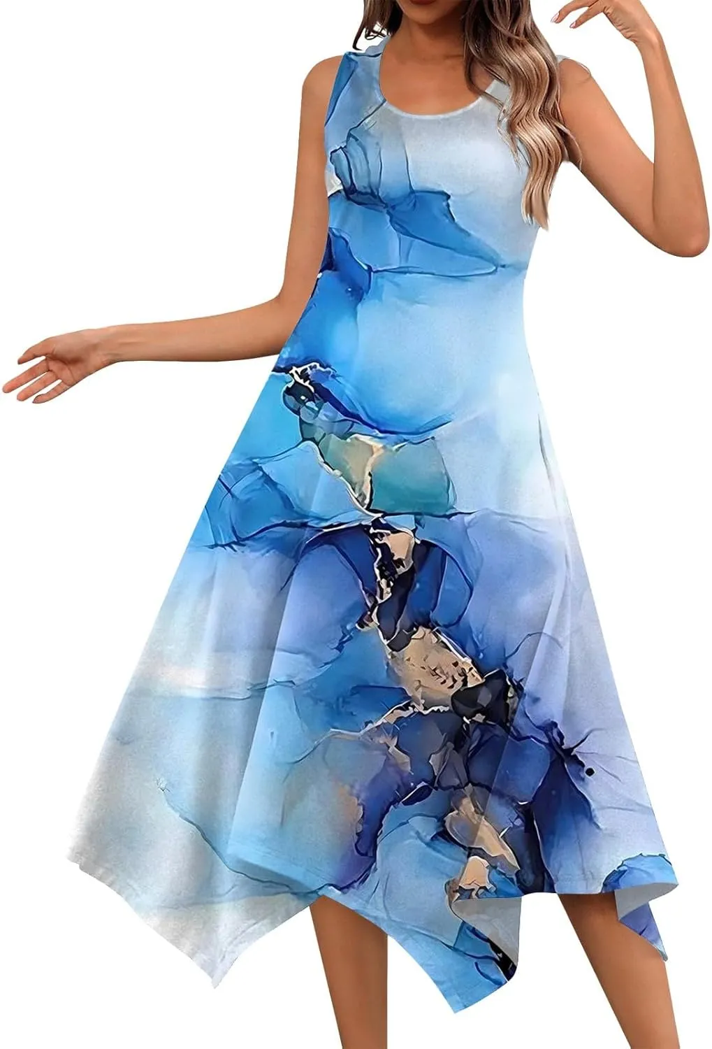 DOPOCQ Womens Summer Dresses Casual Plus Size Sleeveless Crewneck Tank Sundress Hawaiian Trendy Graphic Boho Midi Dresses