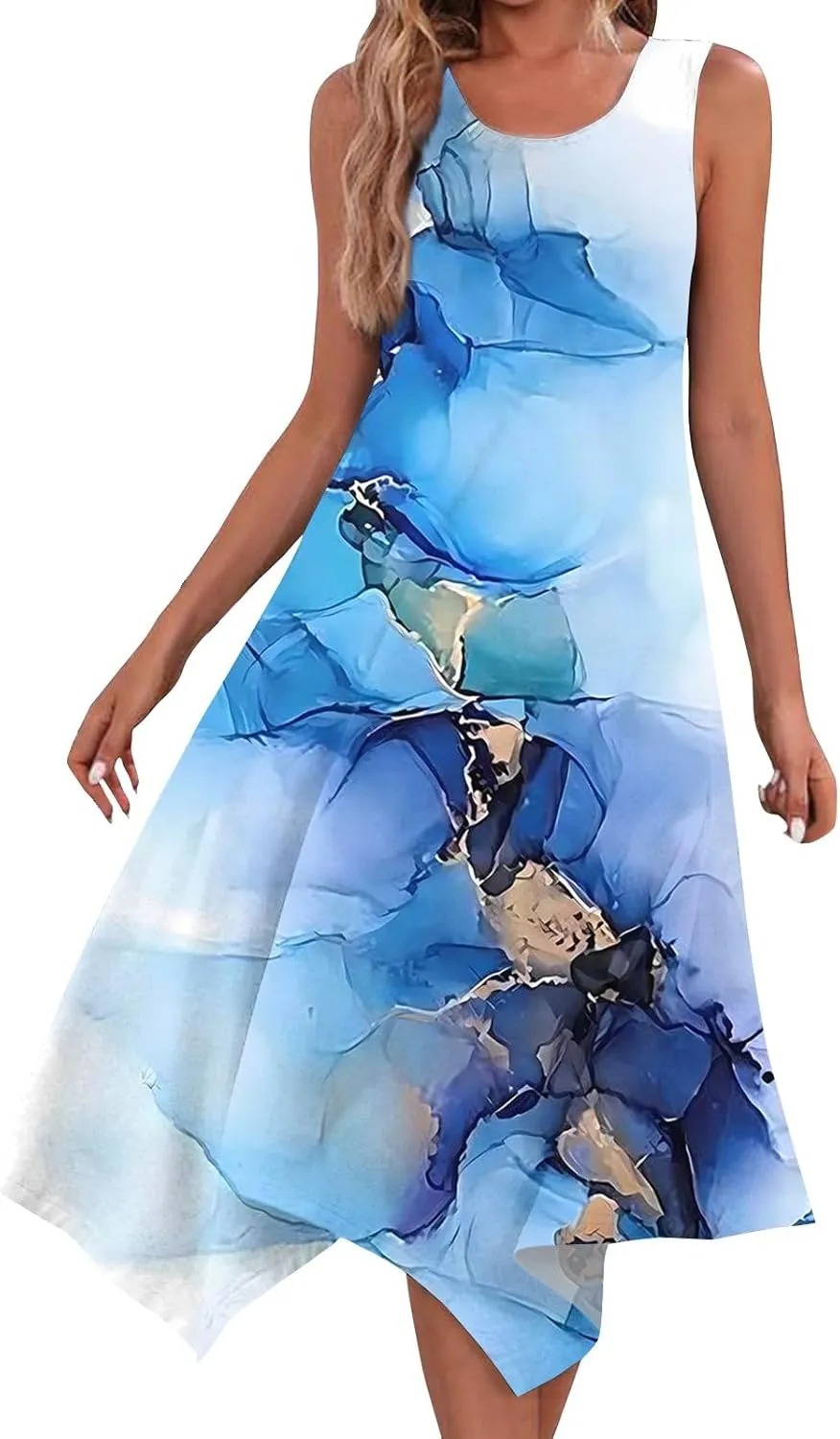 DOPOCQ Womens Summer Dresses Casual Plus Size Sleeveless Crewneck Tank Sundress Hawaiian Trendy Graphic Boho Midi Dresses