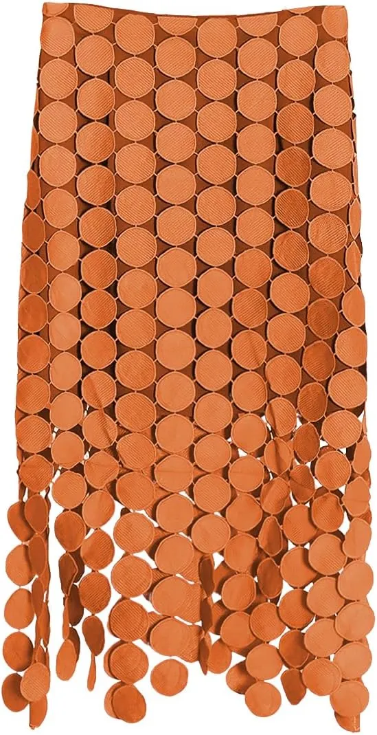 ebossy Women Flowy Polka Dot Fringe Long Skirt High Waist A Line Tassel Trim Cocktail Party Midi Skirt