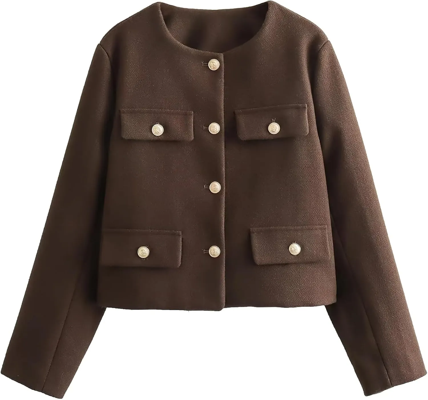 ebossy Women's Button Down Petite Blazer Jacket Long Sleeve Slim Coat Crop Top with Flap Pocket
