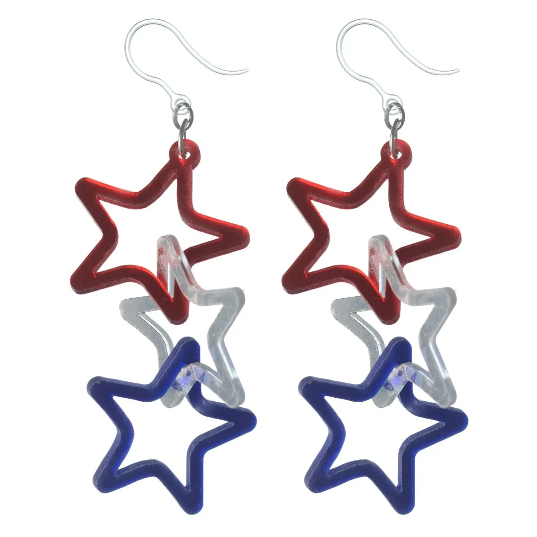 Exaggerated Linked Stars Dangles Hypoallergenic Earrings for Sensitive Ears Made with Plastic Posts