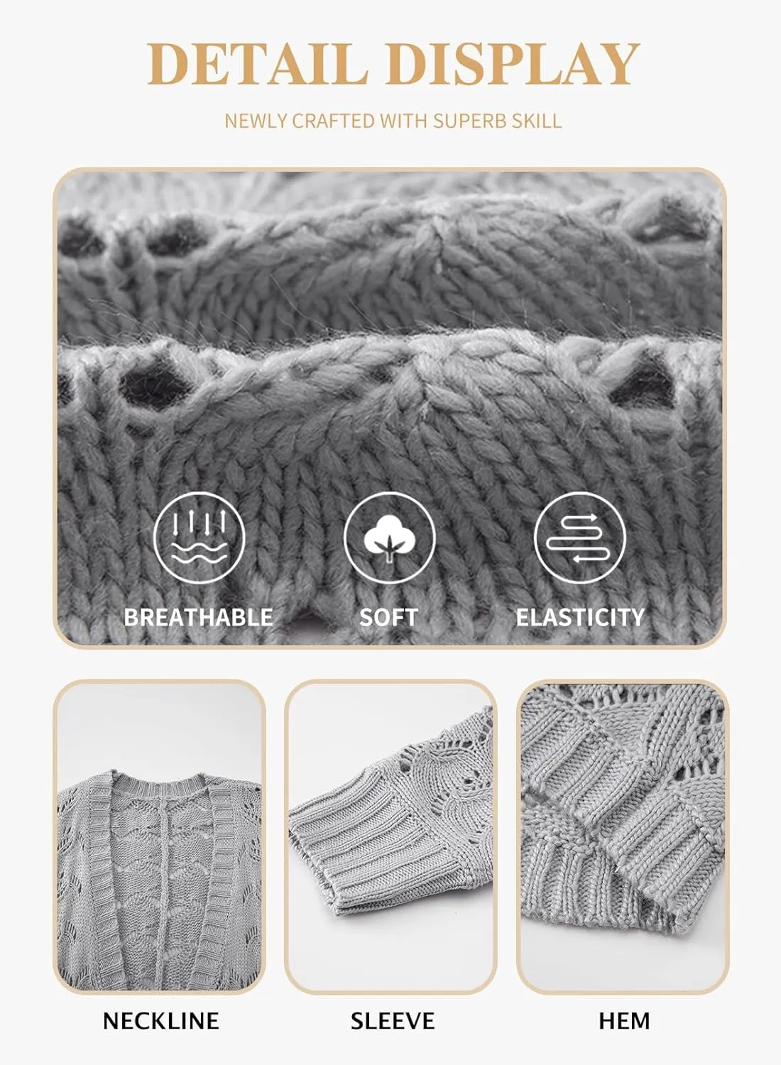 Eytino Womens Plus Size Crochet Cardigan Sweater Long Sleeve Hollow Out Open Front Cardigans Outwear(1X-5X)