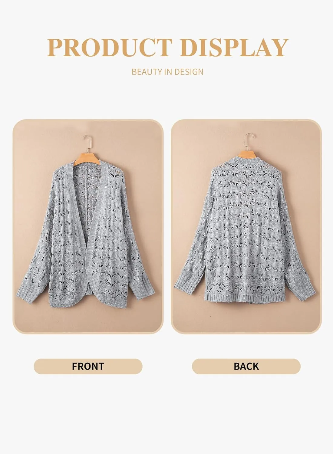 Eytino Womens Plus Size Crochet Cardigan Sweater Long Sleeve Hollow Out Open Front Cardigans Outwear(1X-5X)