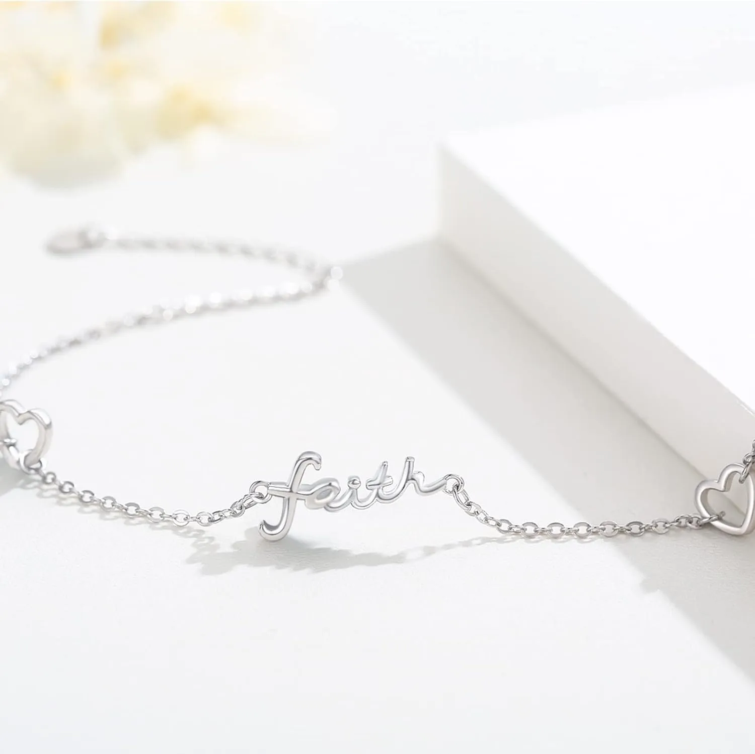 Faith Bracelet 925 Sterling Silver Simple Confirmation Faith Bracelets Religious Faith Adjustable Bracelets Jewelry Birthday Graduation Gift for Women Girls