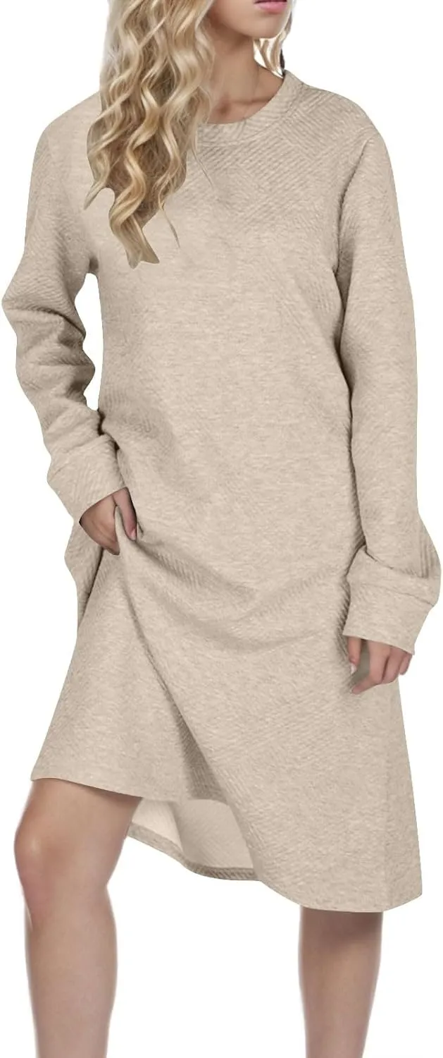 Fall Dresses for Women 2024 Trendy Long Sleeve Crewneck Causal Dress Fall Fashion Solid T-Shirt Dress Outfits Clothes