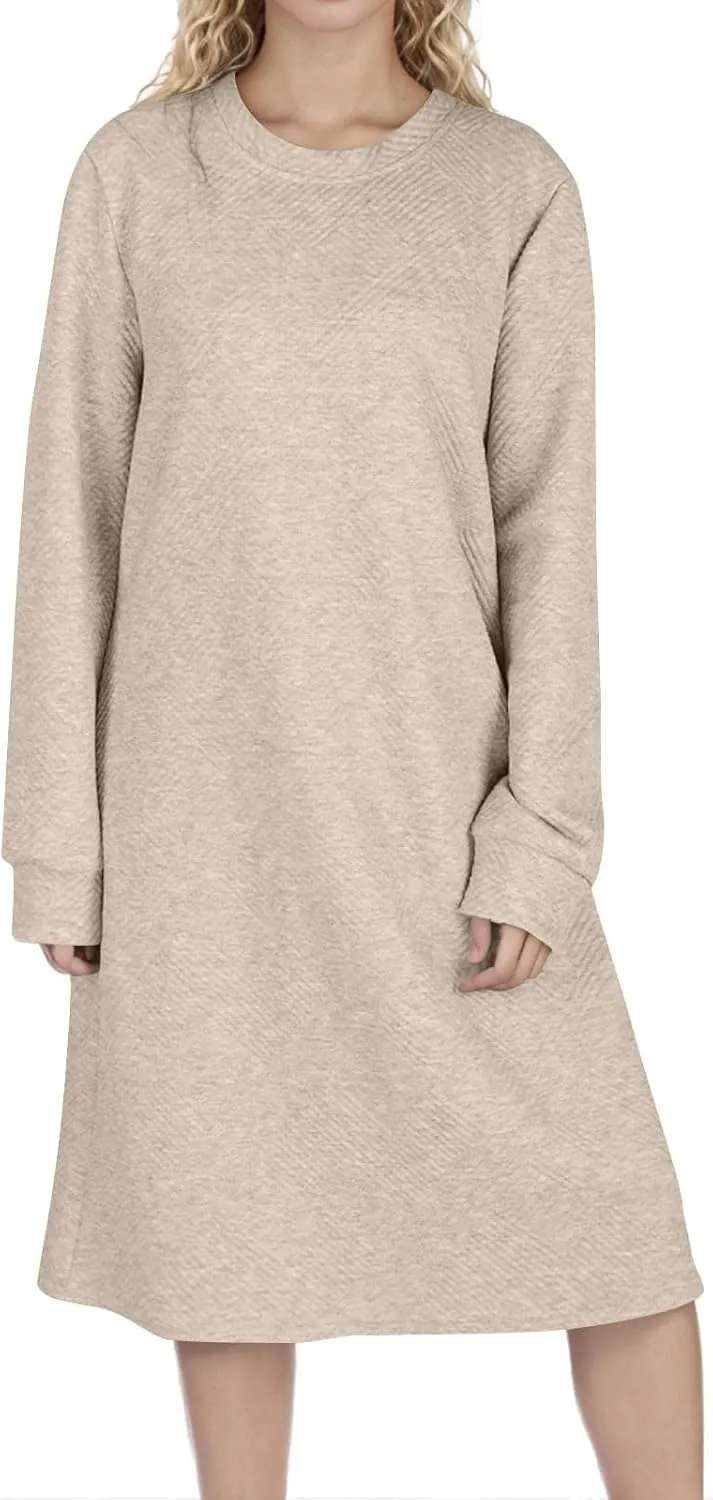 Fall Dresses for Women 2024 Trendy Long Sleeve Crewneck Causal Dress Fall Fashion Solid T-Shirt Dress Outfits Clothes
