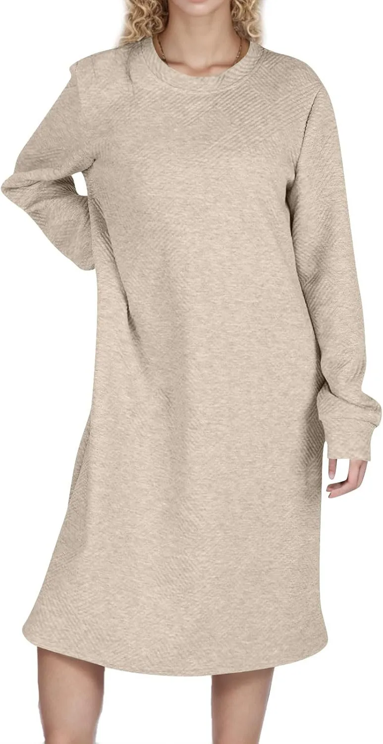 Fall Dresses for Women 2024 Trendy Long Sleeve Crewneck Causal Dress Fall Fashion Solid T-Shirt Dress Outfits Clothes