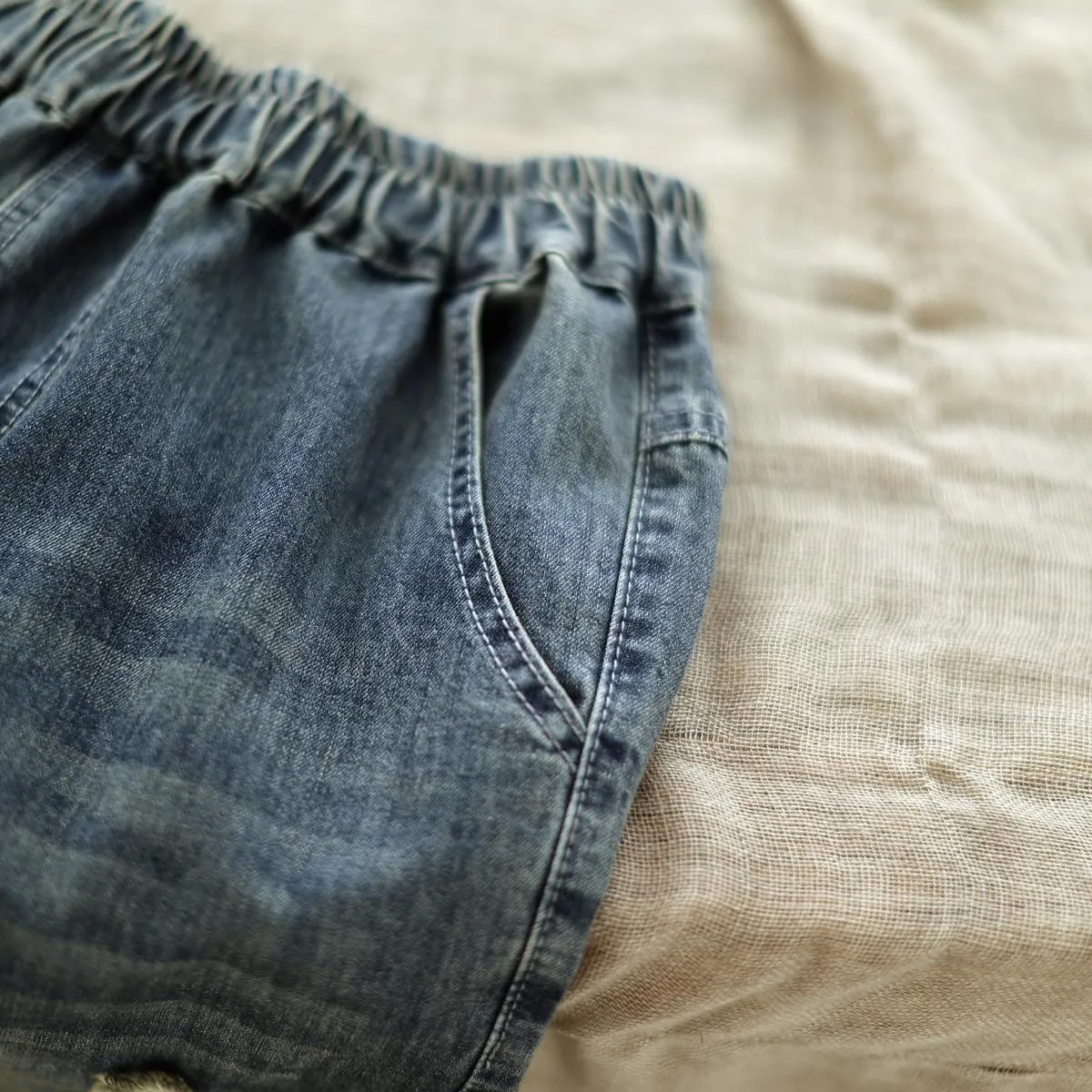 Fashion Spring Summer Ladies Ripped Loose Jeans Women Casual Embroidery Elastic Wide-Leg Denim Trousers