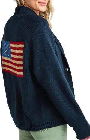 Fourth of July American Flag Knit Sweater Cardigan for Women Y2k USA Patriotic Vintage Knitwear Cardigans.