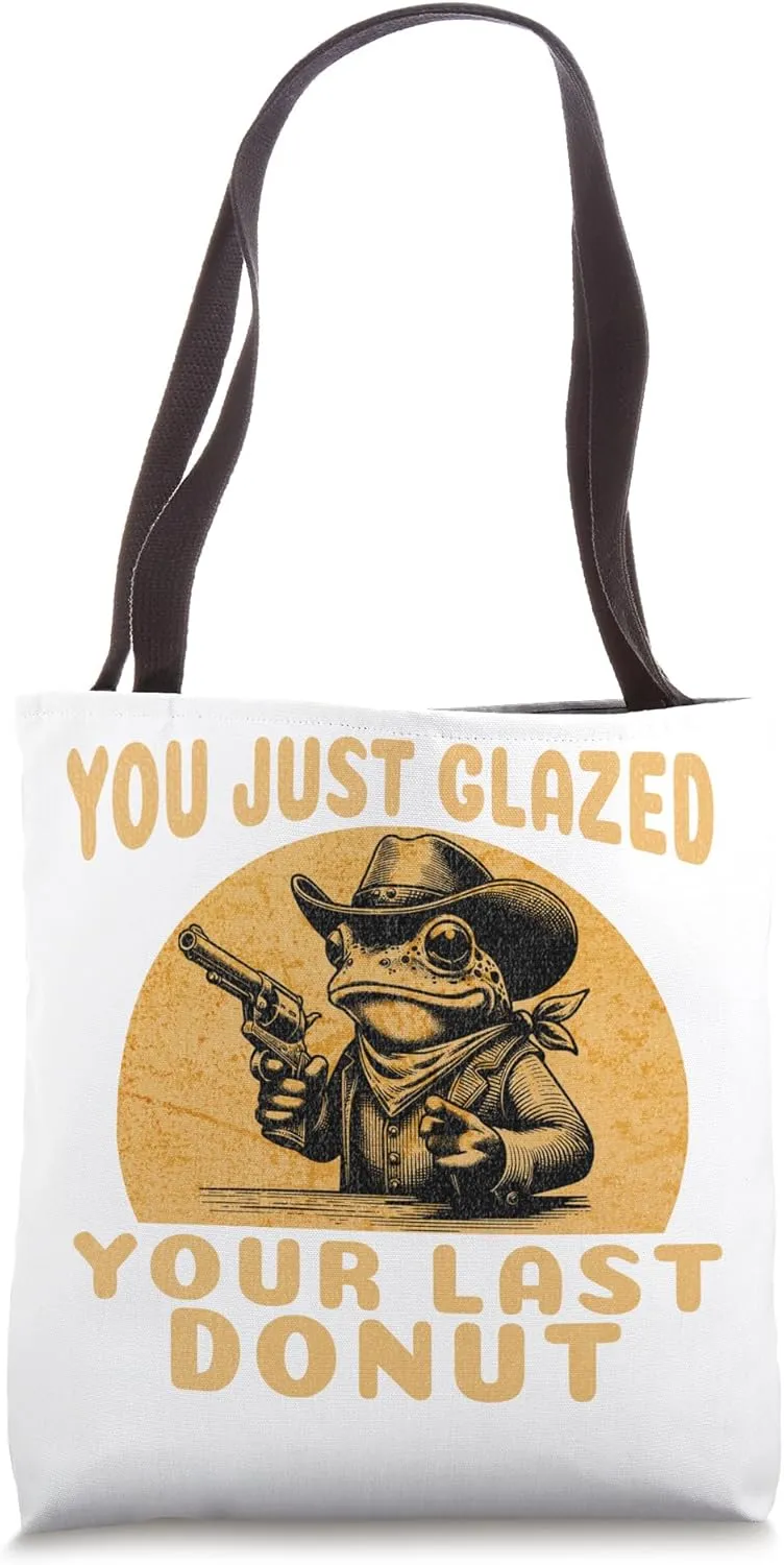 Funny Frog Wearing Cowboy Duds - Wild West - Glazed Donut Tote Bag