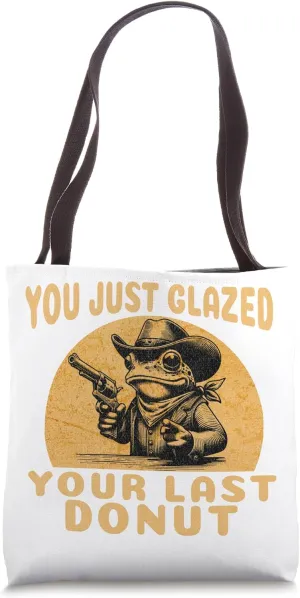Funny Frog Wearing Cowboy Duds - Wild West - Glazed Donut Tote Bag