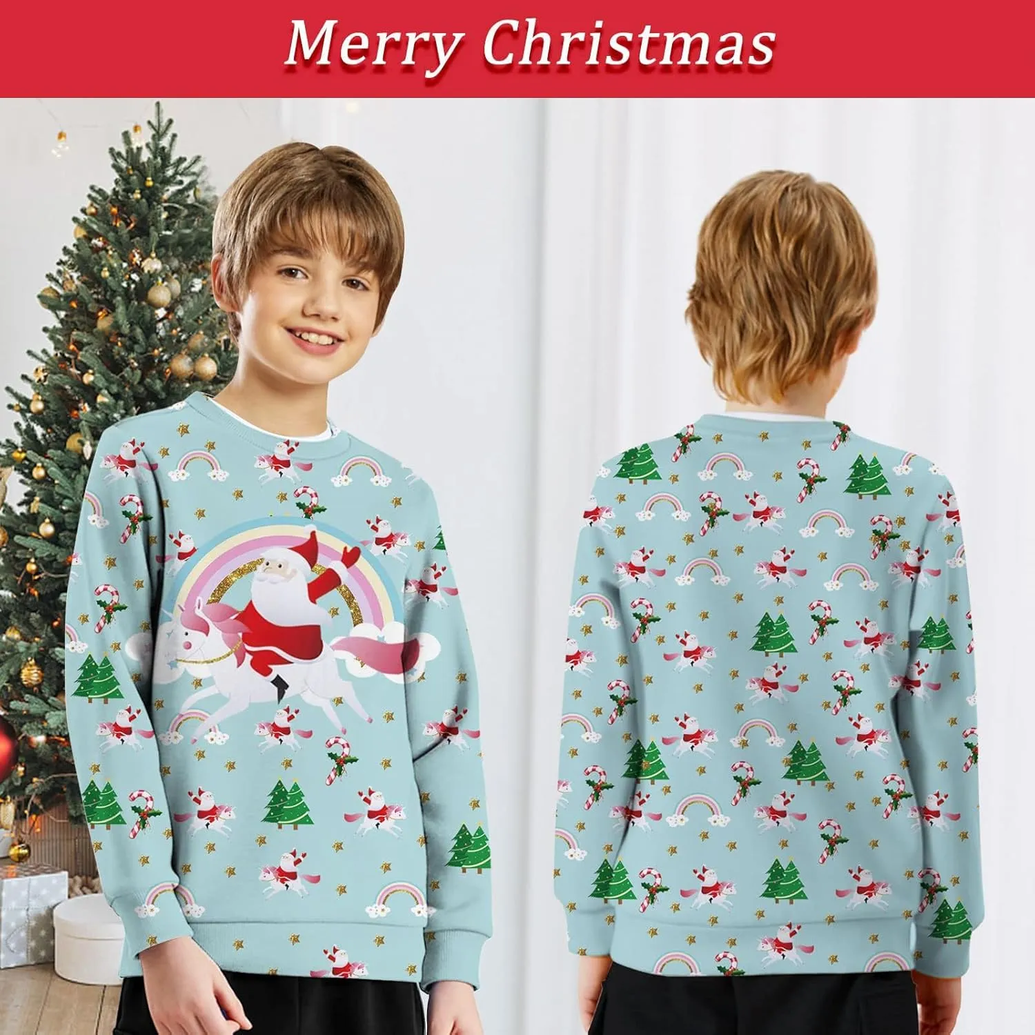 Funnycokid Kids Ugly Christmas Sweater Girls Boys Xmas Sweatshirt Funny Fleece Outfit 3D Print Clothes 4-16 Years