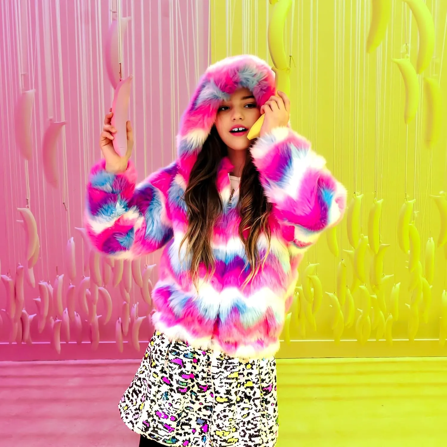 Girls Light Iridescent Leopard Pink Flip Sequin Skirt with Rainbow Metallic Thread Elastic Waistband