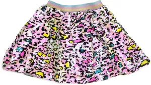 Girls Light Iridescent Leopard Pink Flip Sequin Skirt with Rainbow Metallic Thread Elastic Waistband
