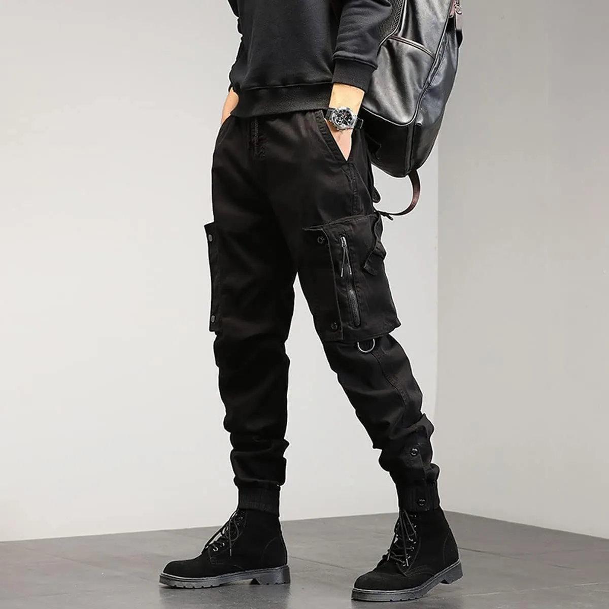 Gothic Overalls Men's Korean Version of The Harem Pencil Pants Loose Beam Multi-Pocket Trousers