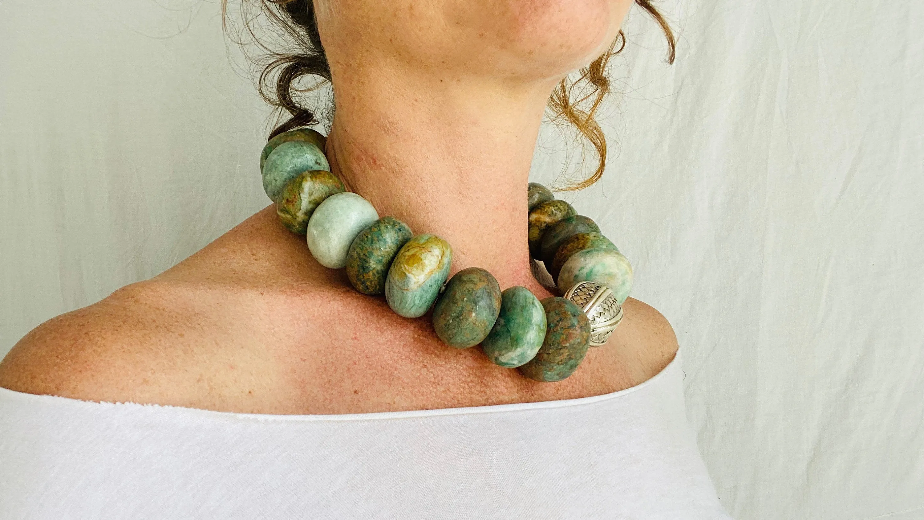 Guatemalita Jade Necklace. Sterling Silver.