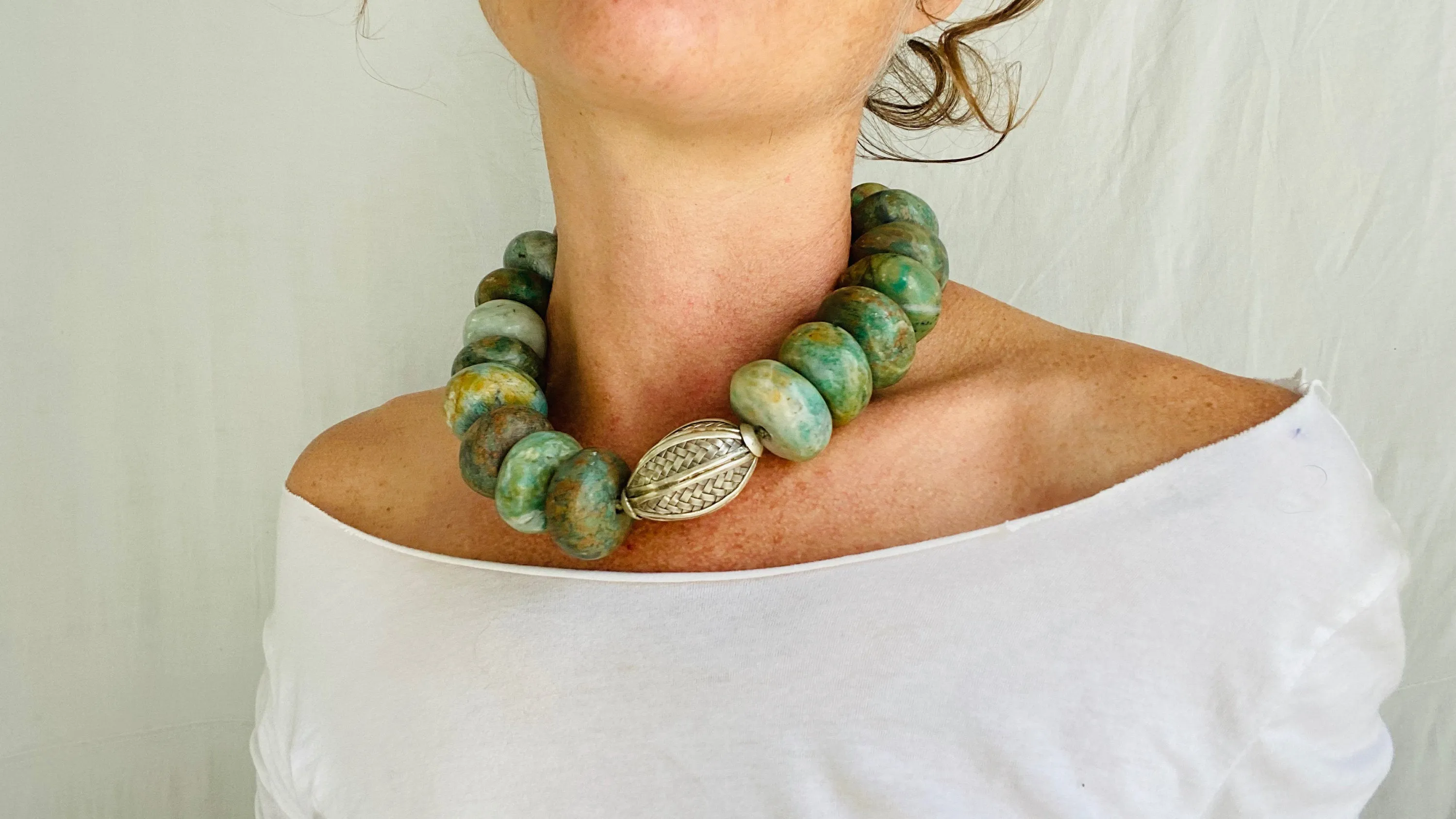Guatemalita Jade Necklace. Sterling Silver.