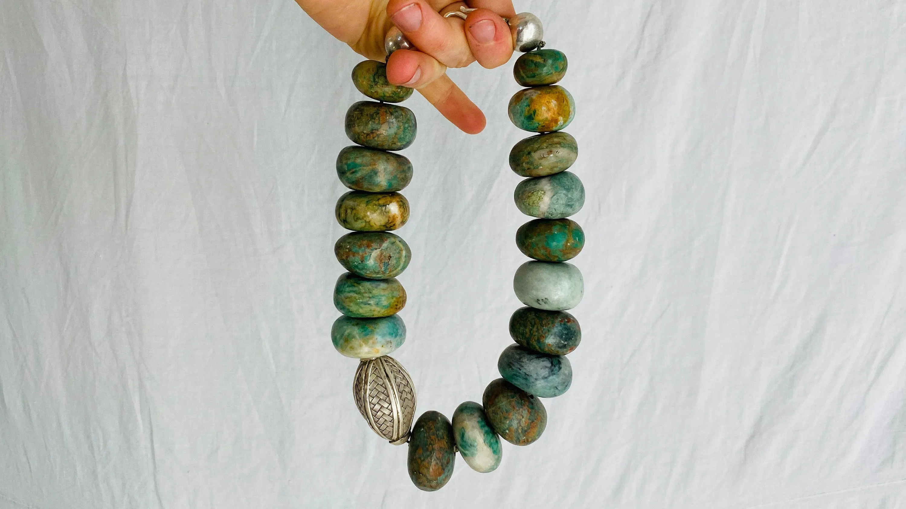 Guatemalita Jade Necklace. Sterling Silver.
