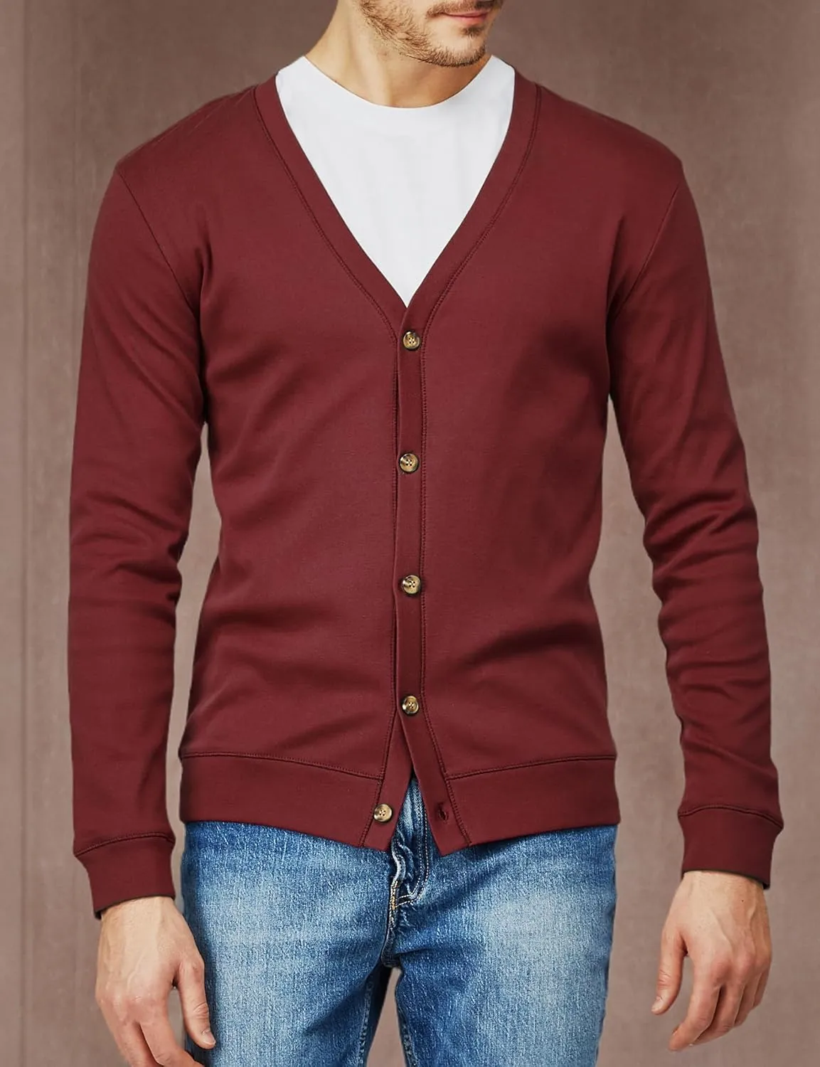 H2H Mens Casual Slim Fit Cardigans V-Neck Basic Designed Long Sleeve Button Down