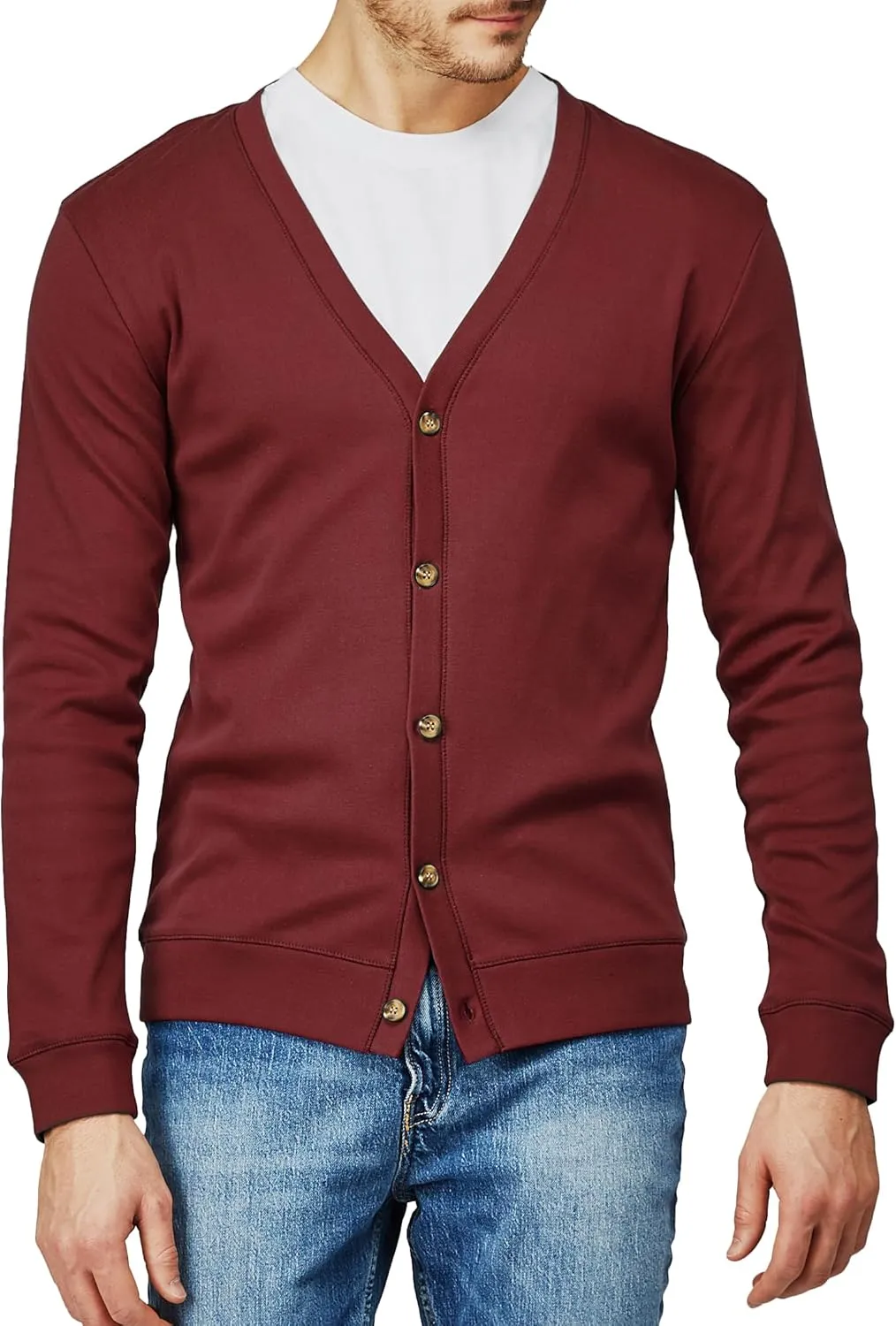 H2H Mens Casual Slim Fit Cardigans V-Neck Basic Designed Long Sleeve Button Down