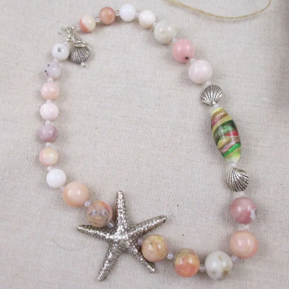 Handmade Necklace in Whimsical Pink Opal and Silver & Earrings