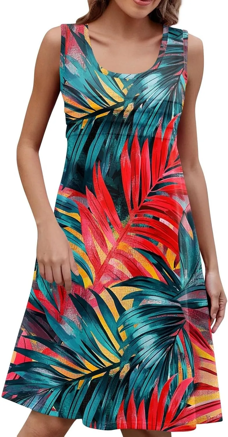 Hawaiina Dress for Women 2025 Summer Casual Petal Slim Striped Ruffle Floral Sundresses Plus Size Tropical Dresses