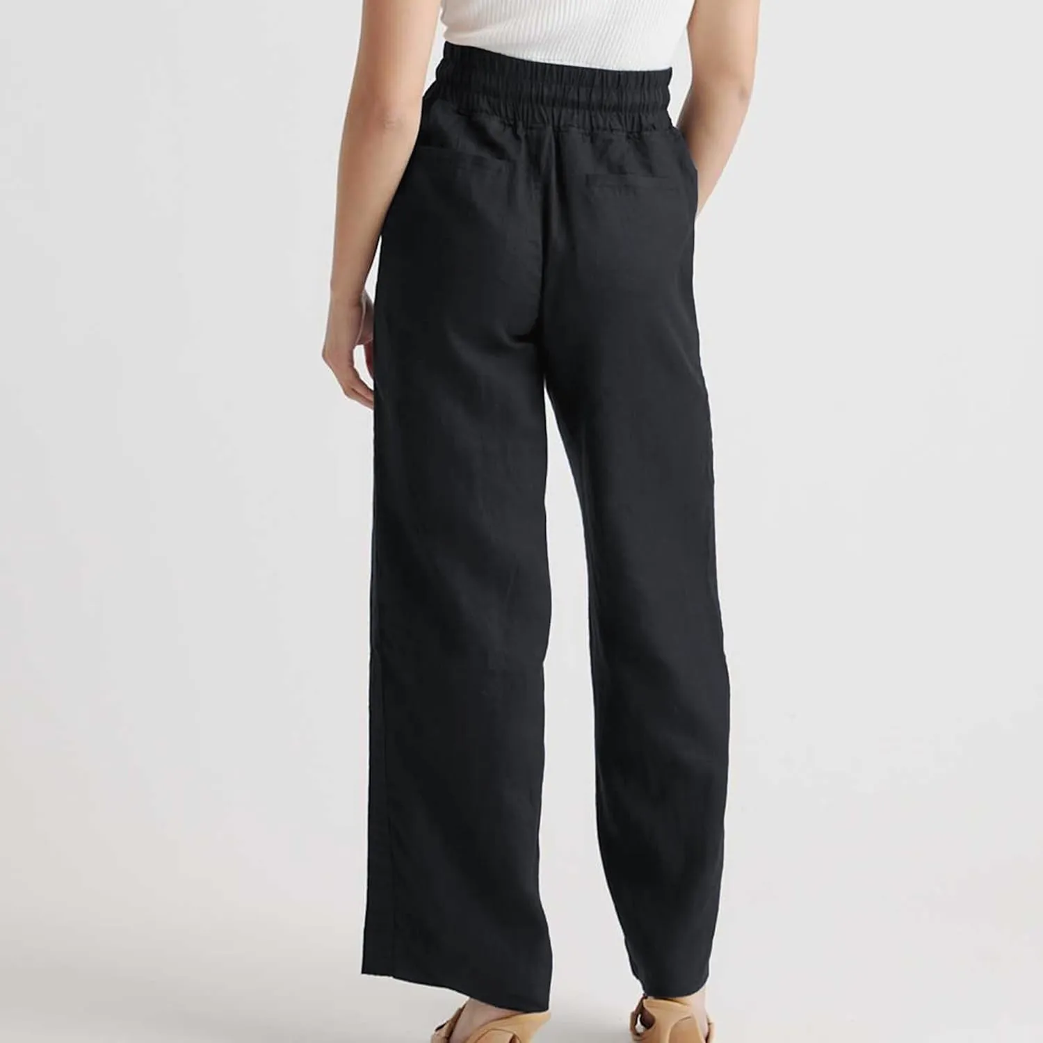 Hixiaohe Women Linen Pant High Waisted Wide Leg Palazzo Trousers Loose Flowy Pants Beach Travel Vacation Outfits with Pockets