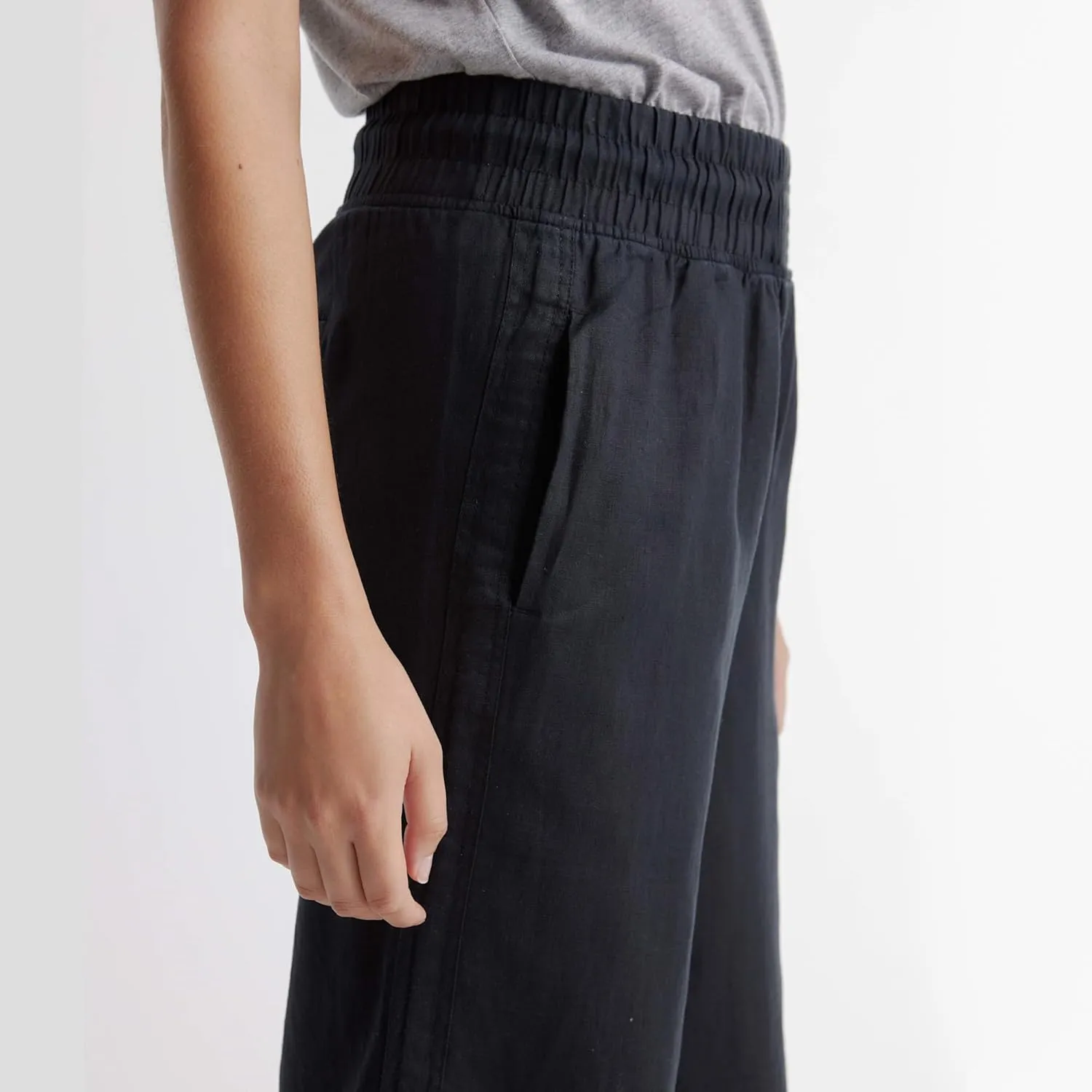 Hixiaohe Women Linen Pant High Waisted Wide Leg Palazzo Trousers Loose Flowy Pants Beach Travel Vacation Outfits with Pockets