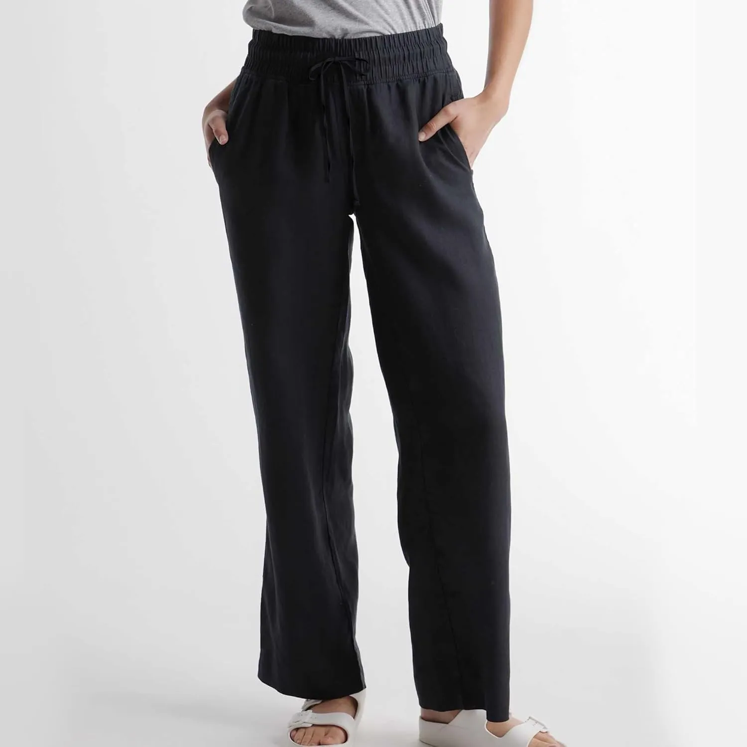 Hixiaohe Women Linen Pant High Waisted Wide Leg Palazzo Trousers Loose Flowy Pants Beach Travel Vacation Outfits with Pockets