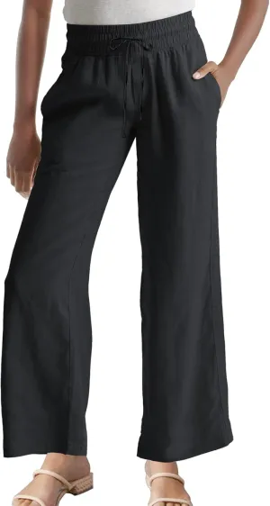 Hixiaohe Women Linen Pant High Waisted Wide Leg Palazzo Trousers Loose Flowy Pants Beach Travel Vacation Outfits with Pockets