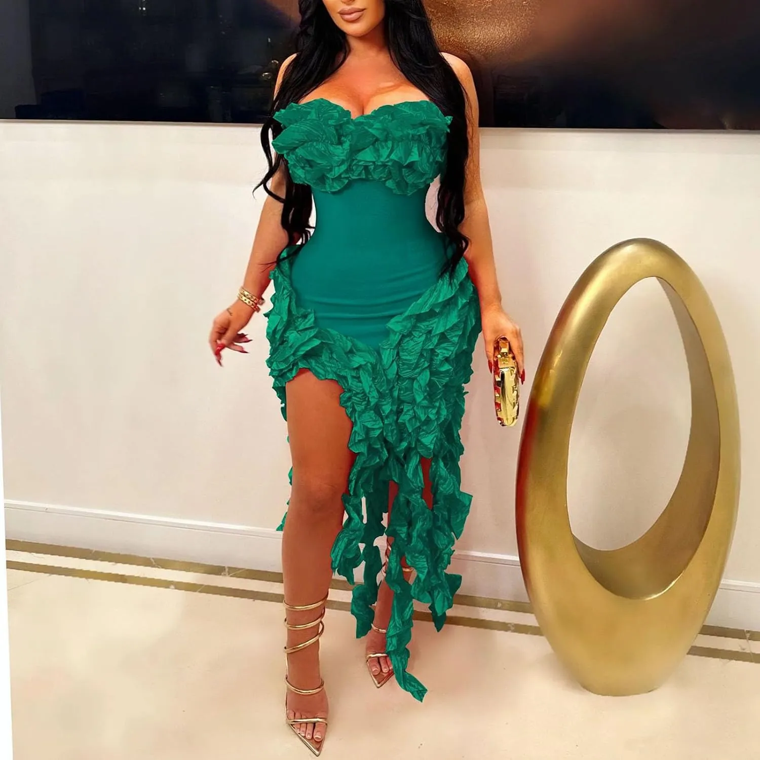 hlysgo Womens Ruffle Fringe Mini Dress Sexy Off Shoulder Cocktail Party Club Bodycon Tassel Dresses Sexy Y2k Dress