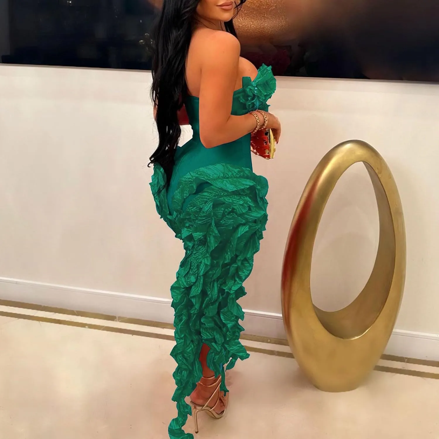 hlysgo Womens Ruffle Fringe Mini Dress Sexy Off Shoulder Cocktail Party Club Bodycon Tassel Dresses Sexy Y2k Dress