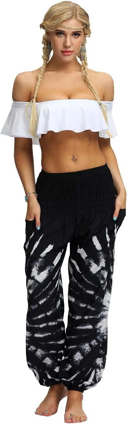 Honeystore Women's Boho Harem Yoga Pants Hippie Tapered Loose Beach Trousers
