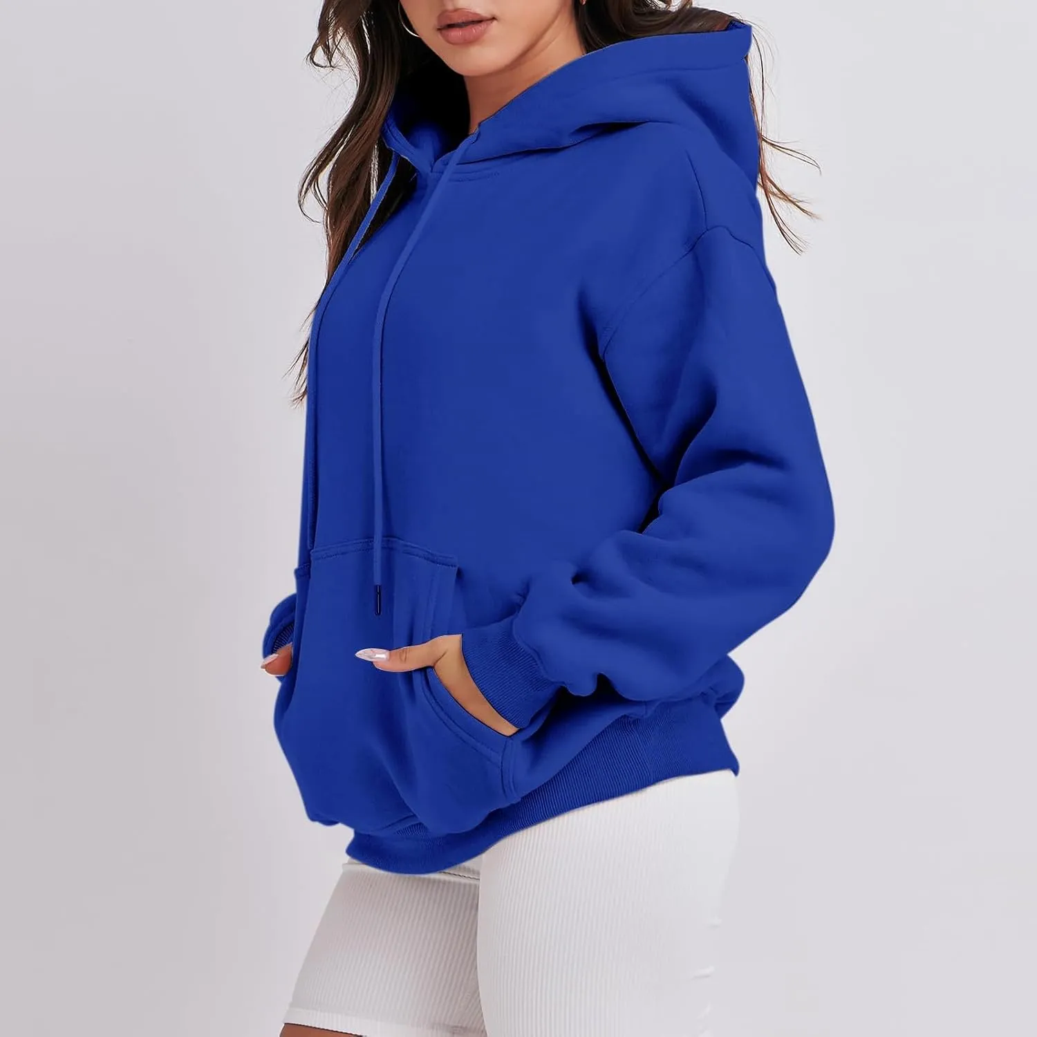 Hoodies for Women Oversized Solid Color Long Sleeve Hooded Sweater Basic Pullover Sweatshirts with Pocket