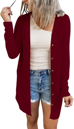 Hount Women's Lightweight Open Front Cardigans Button Down Long Sleeve Cardigan Outwear