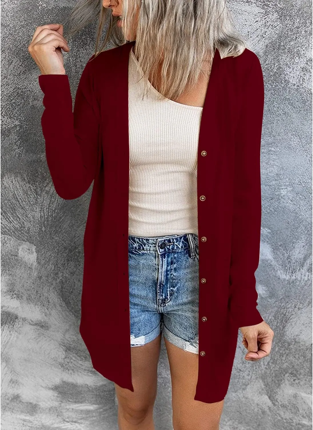 Hount Women's Lightweight Open Front Cardigans Button Down Long Sleeve Cardigan Outwear