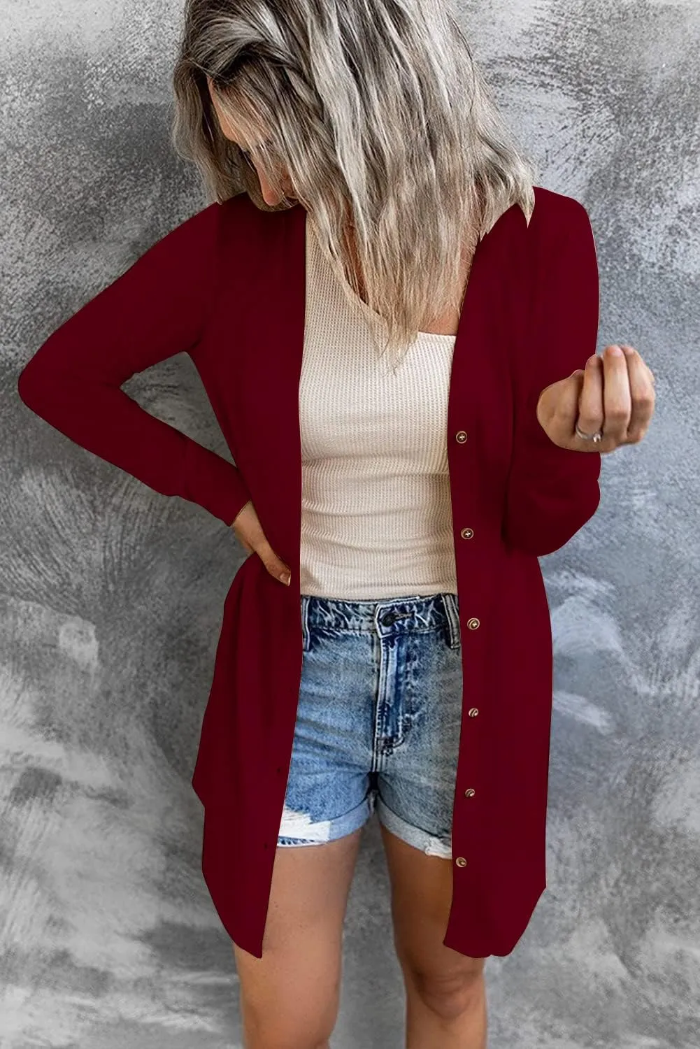 Hount Women's Lightweight Open Front Cardigans Button Down Long Sleeve Cardigan Outwear