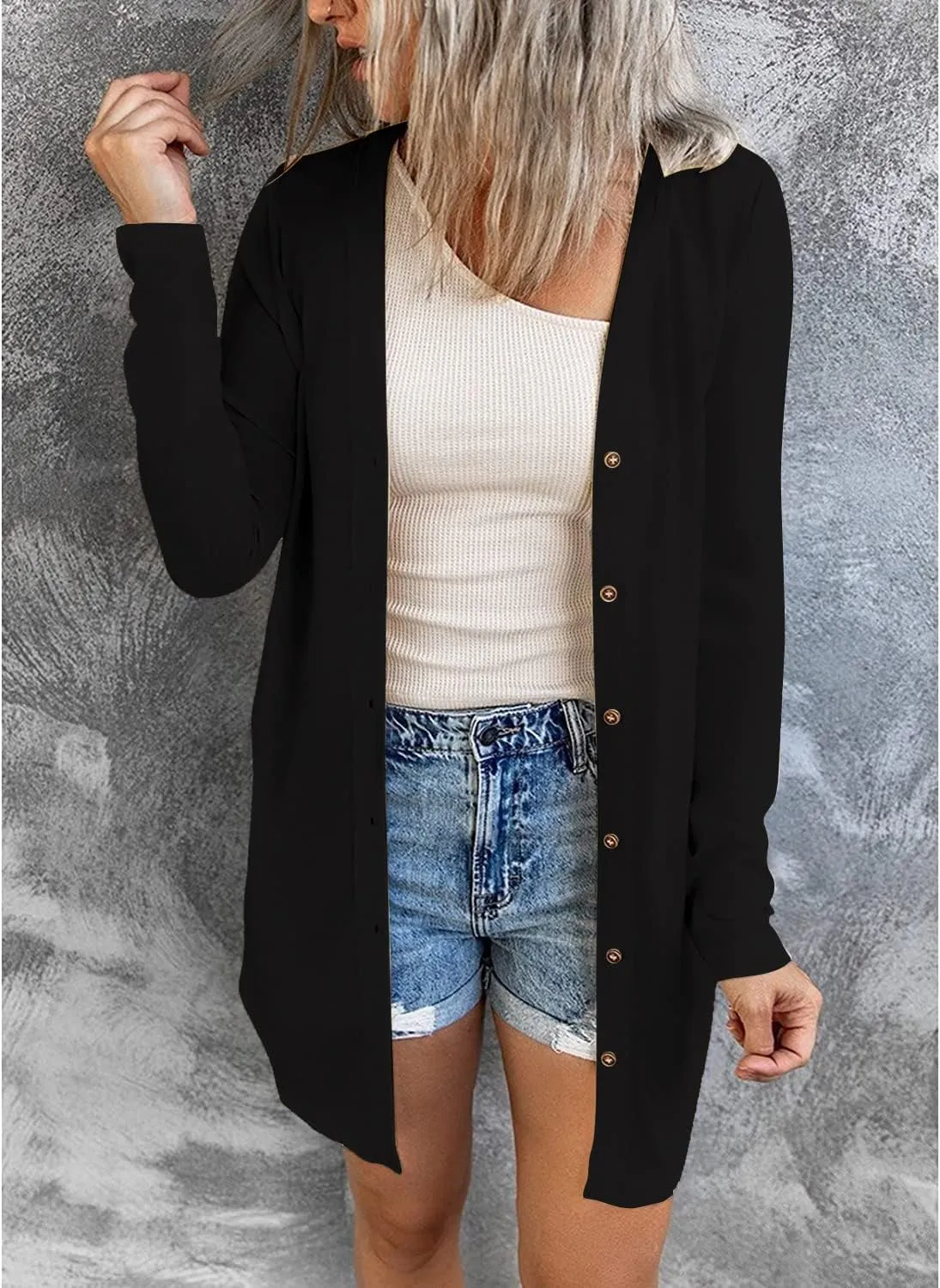 Hount Women's Lightweight Open Front Cardigans Button Down Long Sleeve Cardigan Outwear