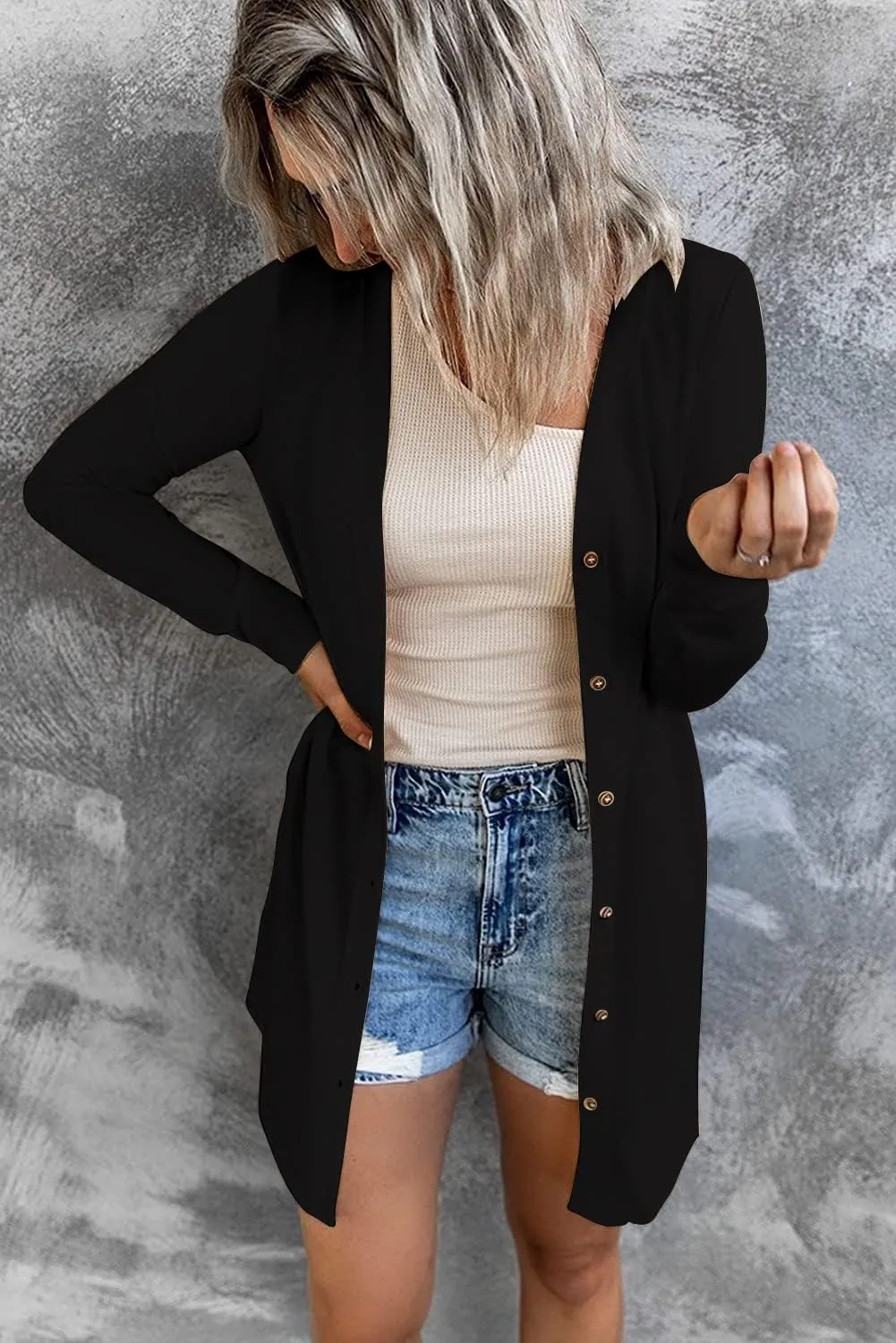 Hount Women's Lightweight Open Front Cardigans Button Down Long Sleeve Cardigan Outwear
