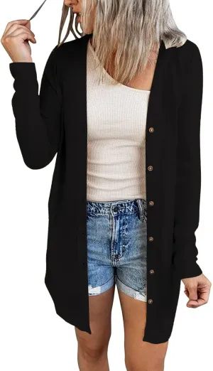 Hount Women's Lightweight Open Front Cardigans Button Down Long Sleeve Cardigan Outwear