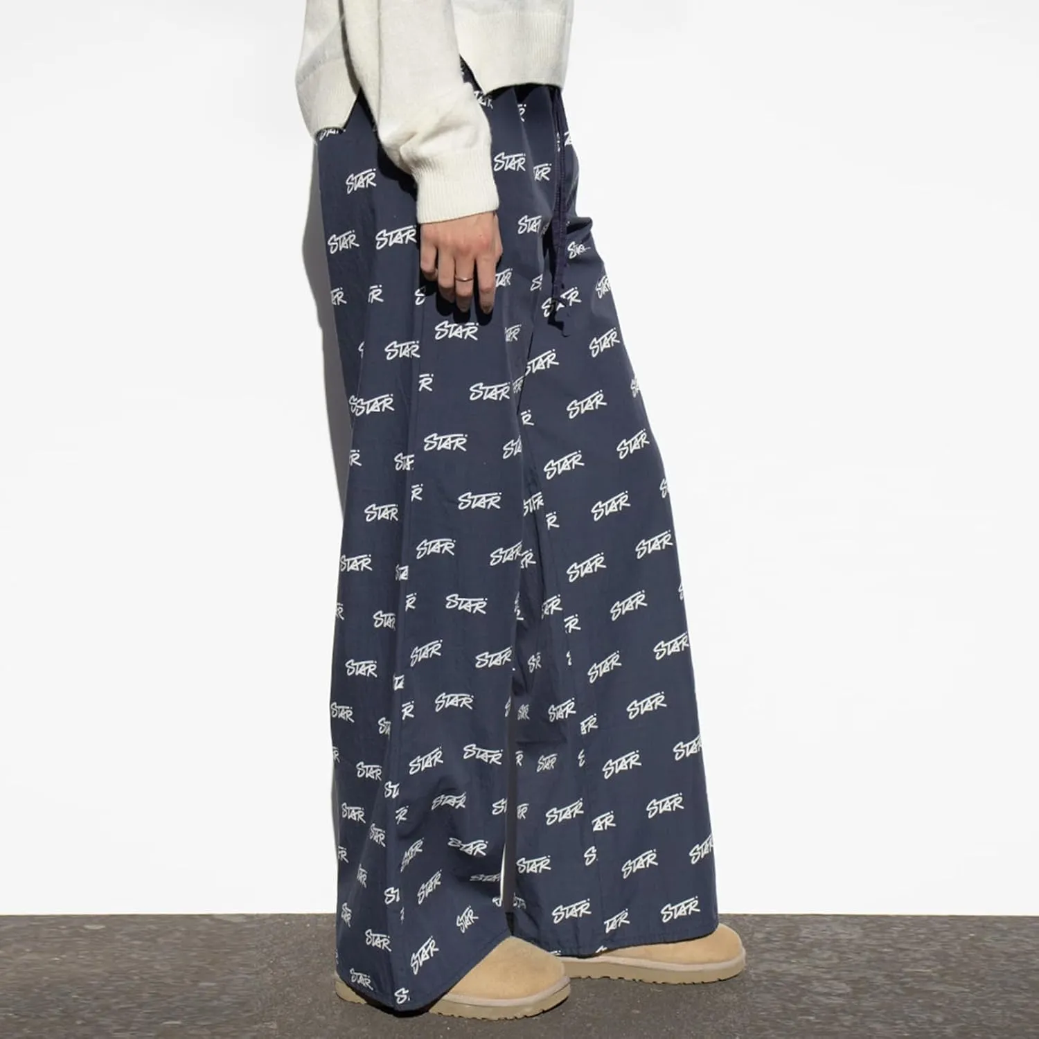 HOXIJIA Women Casual Floral Print Baggy Pants Drawstring High Waist Loose Fit Straight Wide Leg Trousers Y2K Streetwear
