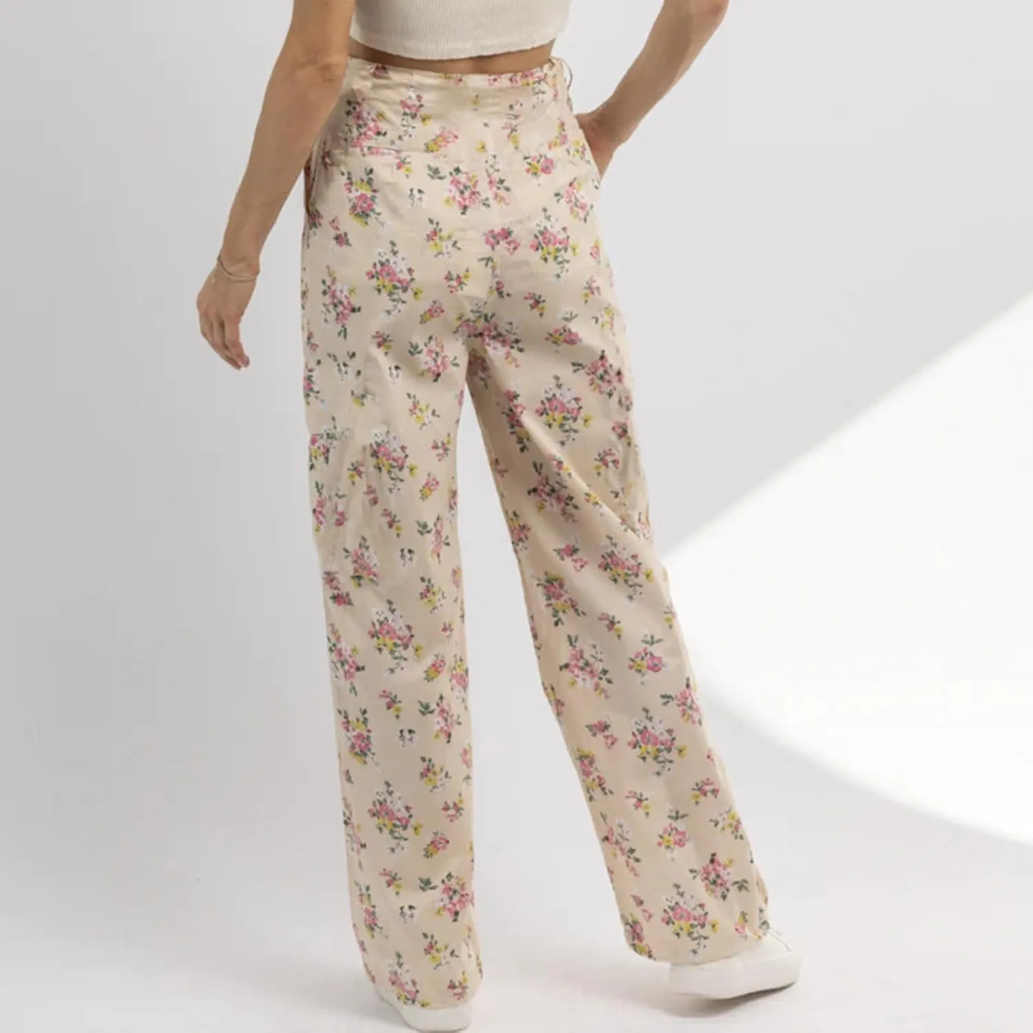 HOXIJIA Women Casual Floral Print Baggy Pants Drawstring High Waist Loose Fit Straight Wide Leg Trousers Y2K Streetwear