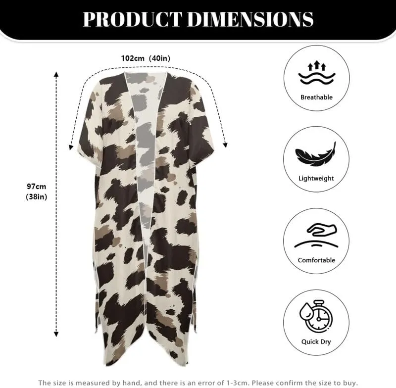 Irisjudy Women's Flowy Beach Kimono Boho Long Bikini Cover Up Dress, Tropical Style Short Sleeve Summer Kimono Cardigans