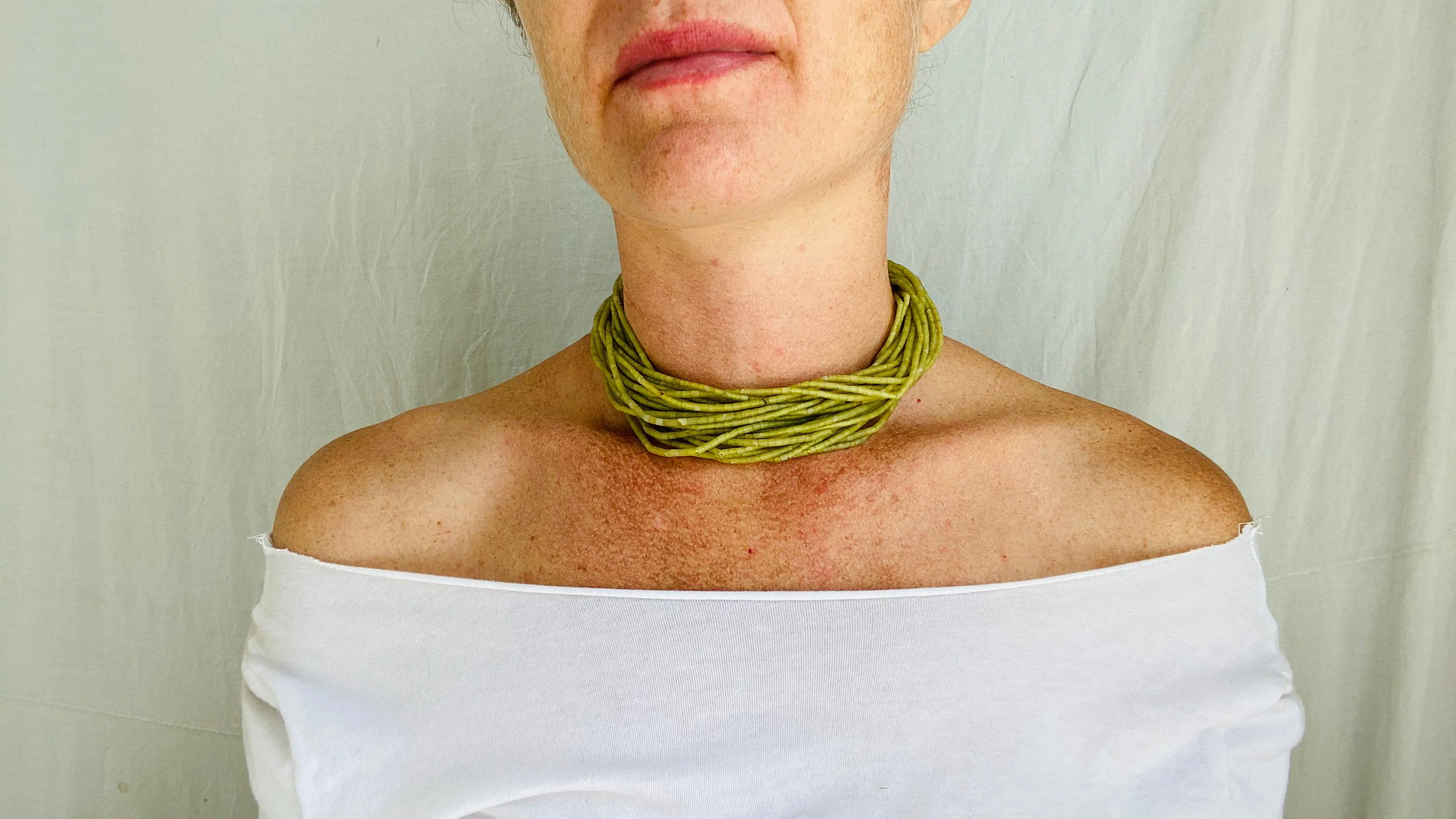 Jade Choker Necklace. Multi Strand